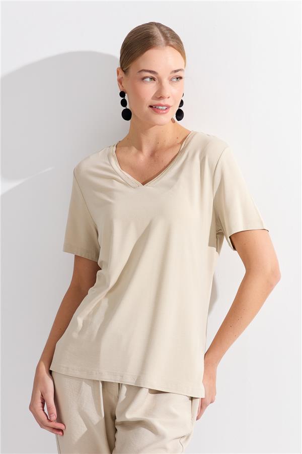 Женская блестящая футболка с v-образным вырезом и воротником