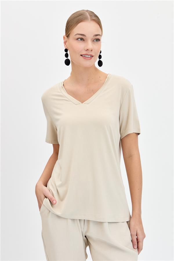 Женская блестящая футболка с v-образным вырезом и воротником