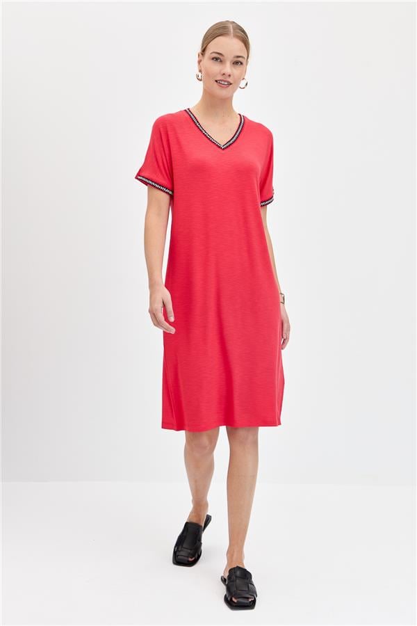 Womens V-Neck Dress Navy Coral