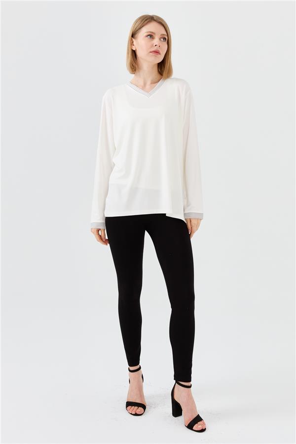 Женская хлопковая блуза с V образным вырезом и тесьмой цепь цвета слоновой кости