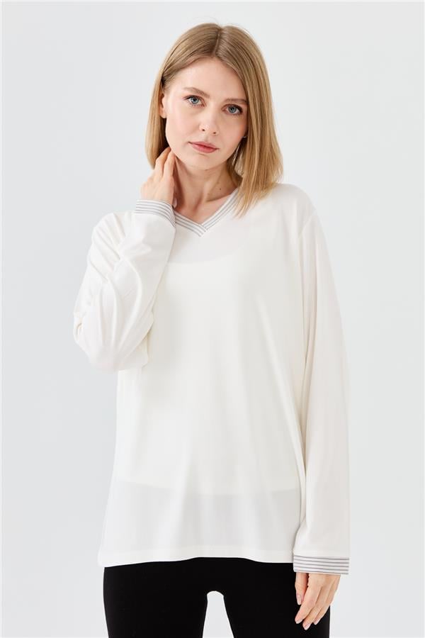 Женская хлопковая блуза с V образным вырезом и тесьмой цепь цвета слоновой кости
