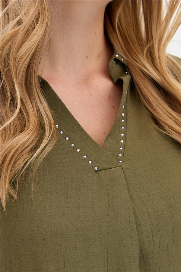 Womens Shirt with Stones on the Collar Khaki