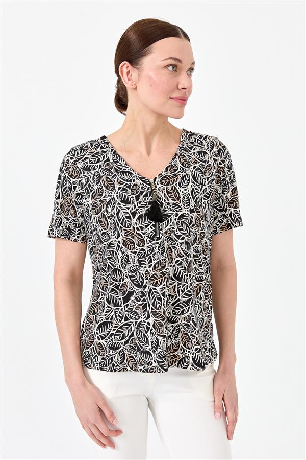 Женская хлопковая футболка с молнией на воротнике черная