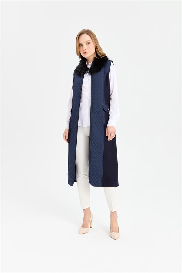 Женский длинный жилет темно-синий