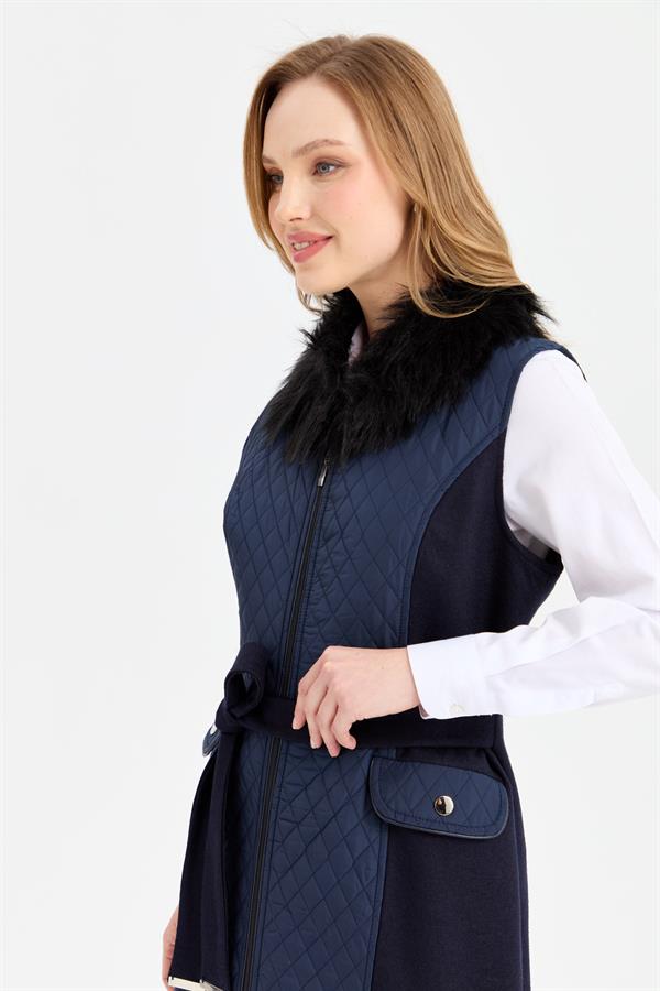 Женский длинный жилет темно-синий