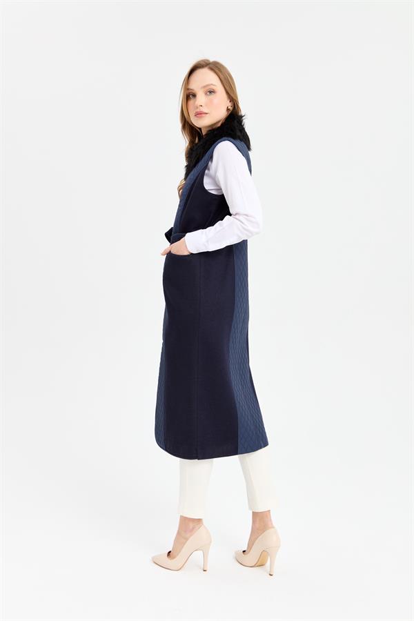 Женский длинный жилет темно-синий