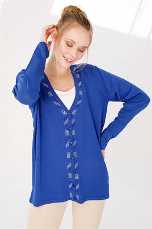 Женский кардиган из тонкой ткани с цветным принтом на горловине, ярко синий 