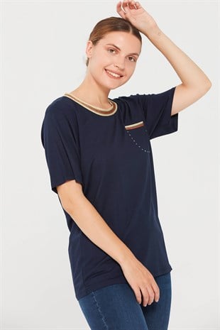Womens Silvery Collar T-Shirt Navy