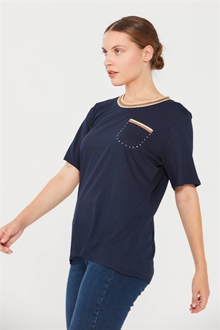 Womens Silvery Collar T-Shirt Navy
