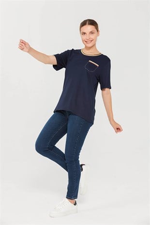 Womens Silvery Collar T-Shirt Navy