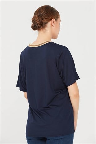 Womens Silvery Collar T-Shirt Navy