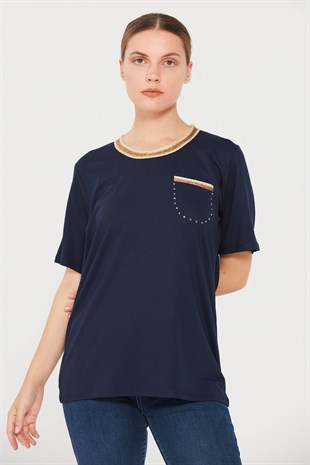Womens Silvery Collar T-Shirt Navy