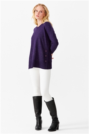Женский свитер с люрексом снизу и по покам фиолетовый 
