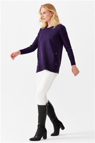 Женский свитер с люрексом снизу и по покам фиолетовый 