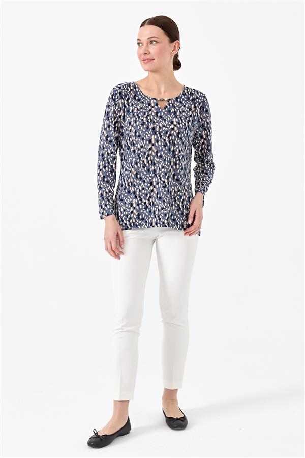 Женская хлопковая блуза с рисунком листья цвета индиго