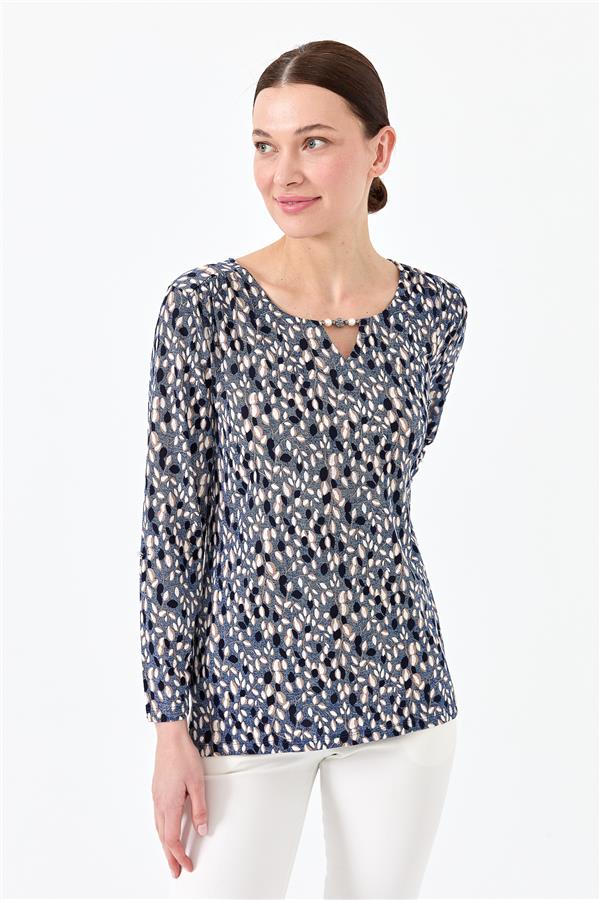 Женская хлопковая блуза с рисунком листья цвета индиго