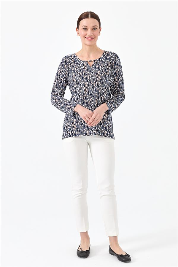 Женская хлопковая блуза с рисунком листья цвета индиго