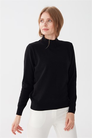 Женский свитер с имитацией черепахой, черный