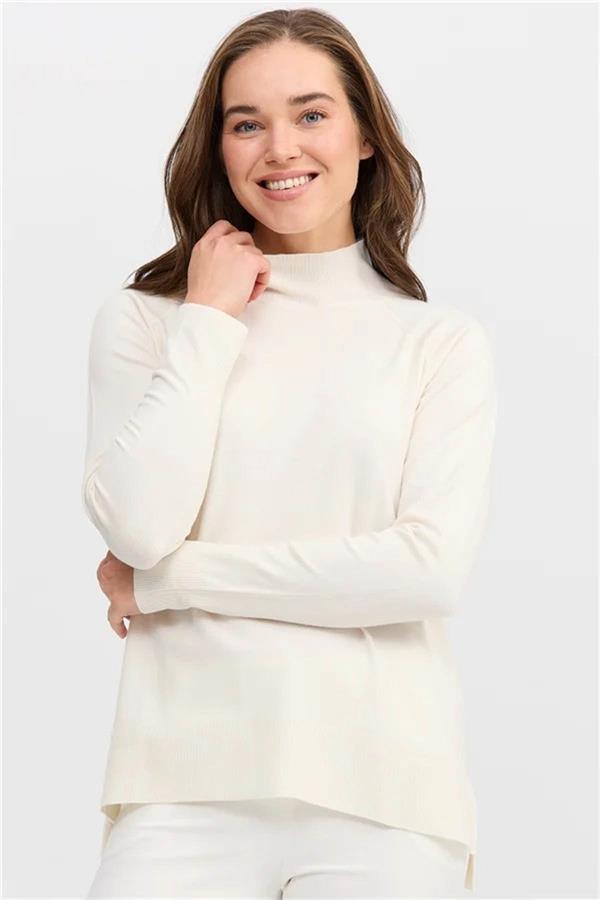 Kadın Yarım Balıkçı Yaka Kolları Yırtmaçlı Basic Kazak Kemik