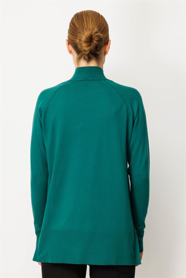 Kadın Yarım Balıkçı Yaka Kolları Yırtmaçlı Basic Kazak Ö.Başı