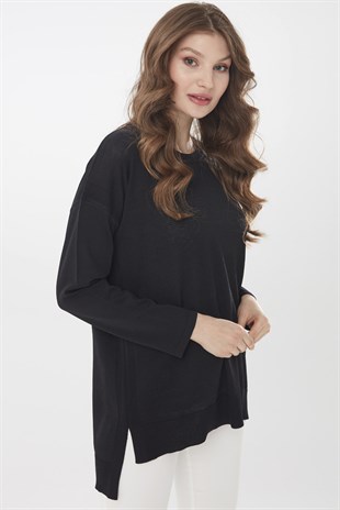 Женская трикотажная лентяя блуза черного цвета