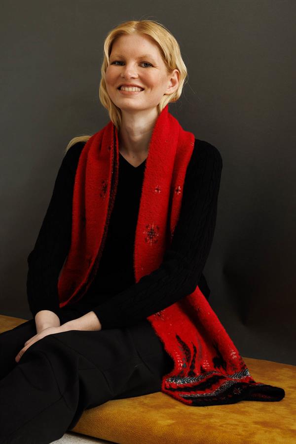 Kadın Yılbaşı Desenli Triko Kaşkol Kırmızı