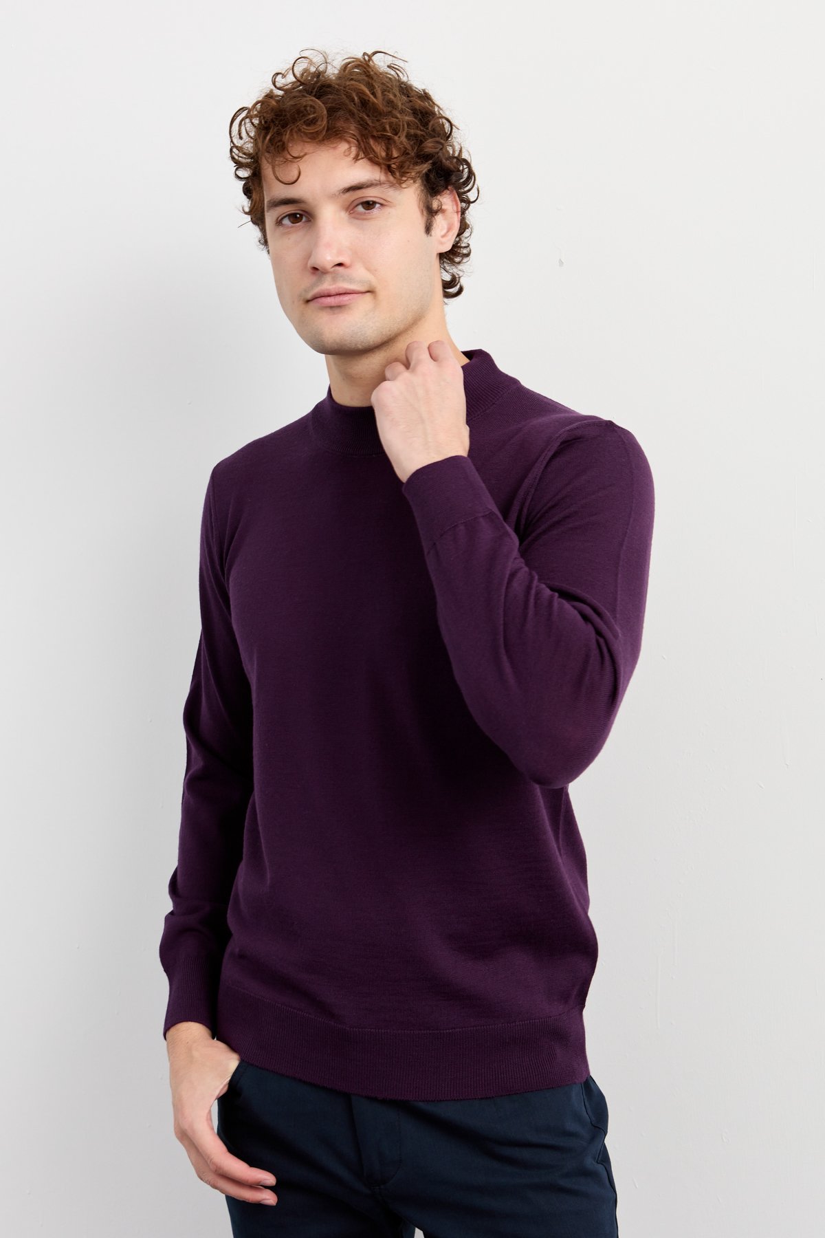 Turtleneck Sweaters Mens Purple Turtleneck Shirt FREAKS Woven High