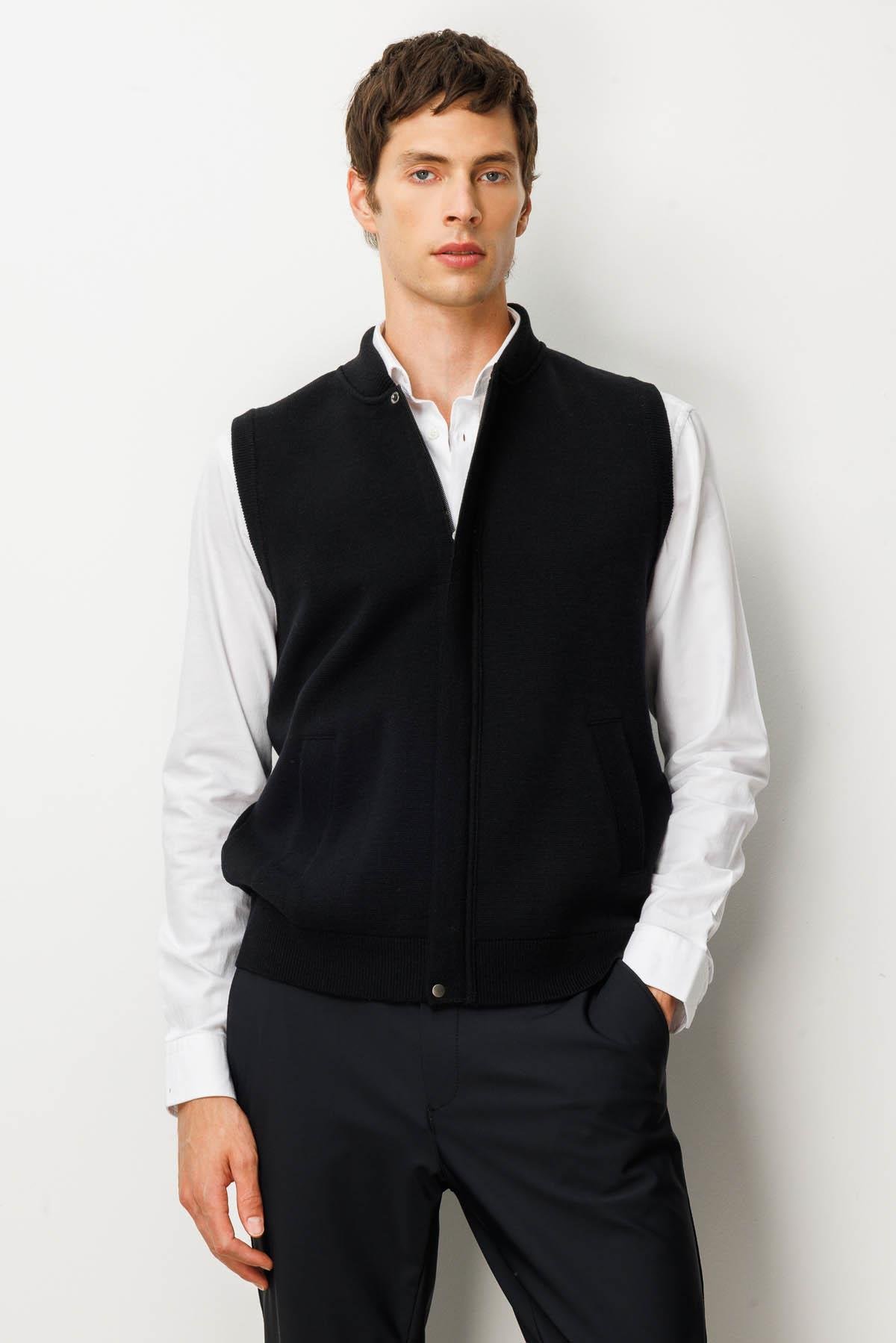 Men's Mandarin Collar Steel Knit Wool Vest