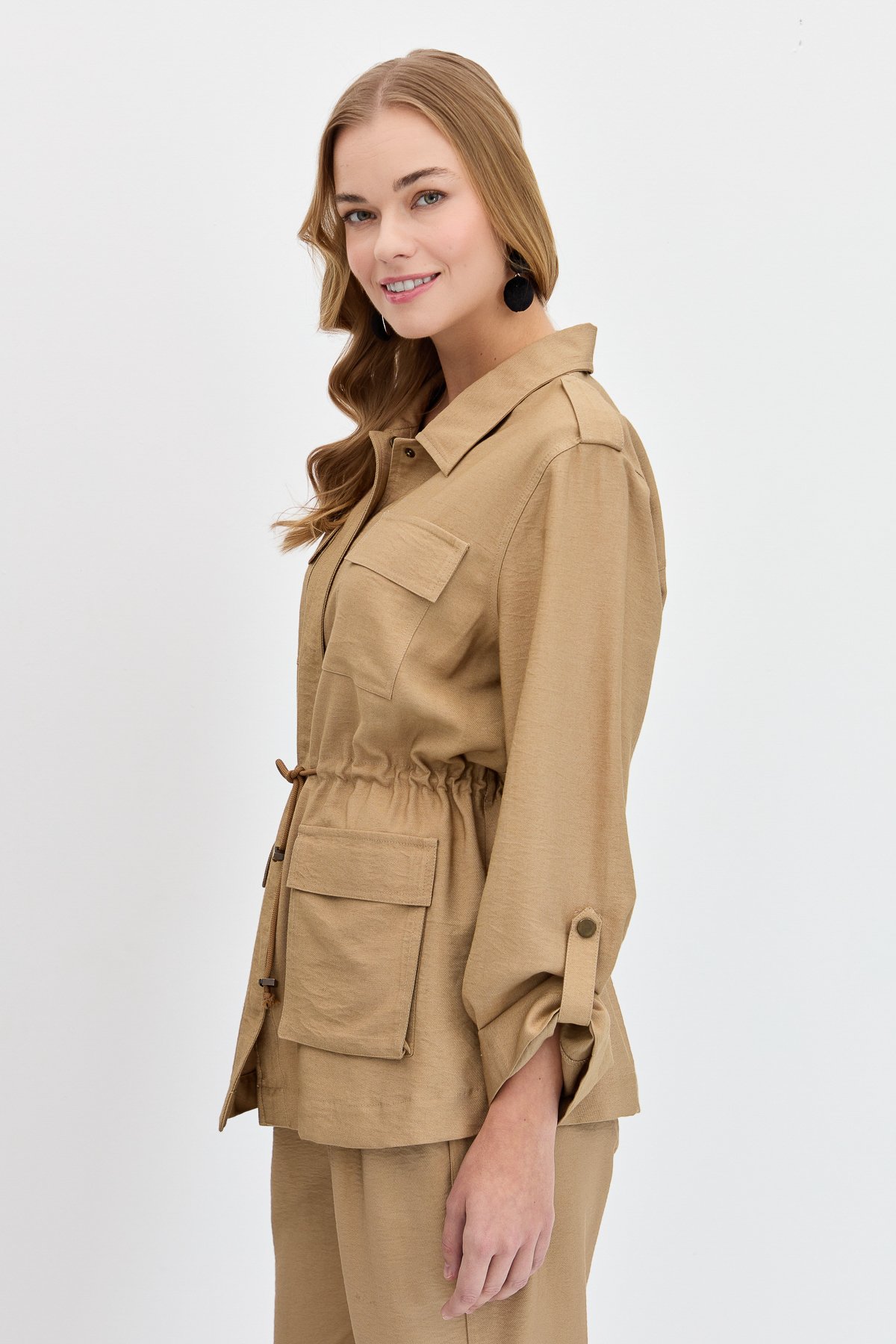 Women s Safari Model Linen Jacket Camel