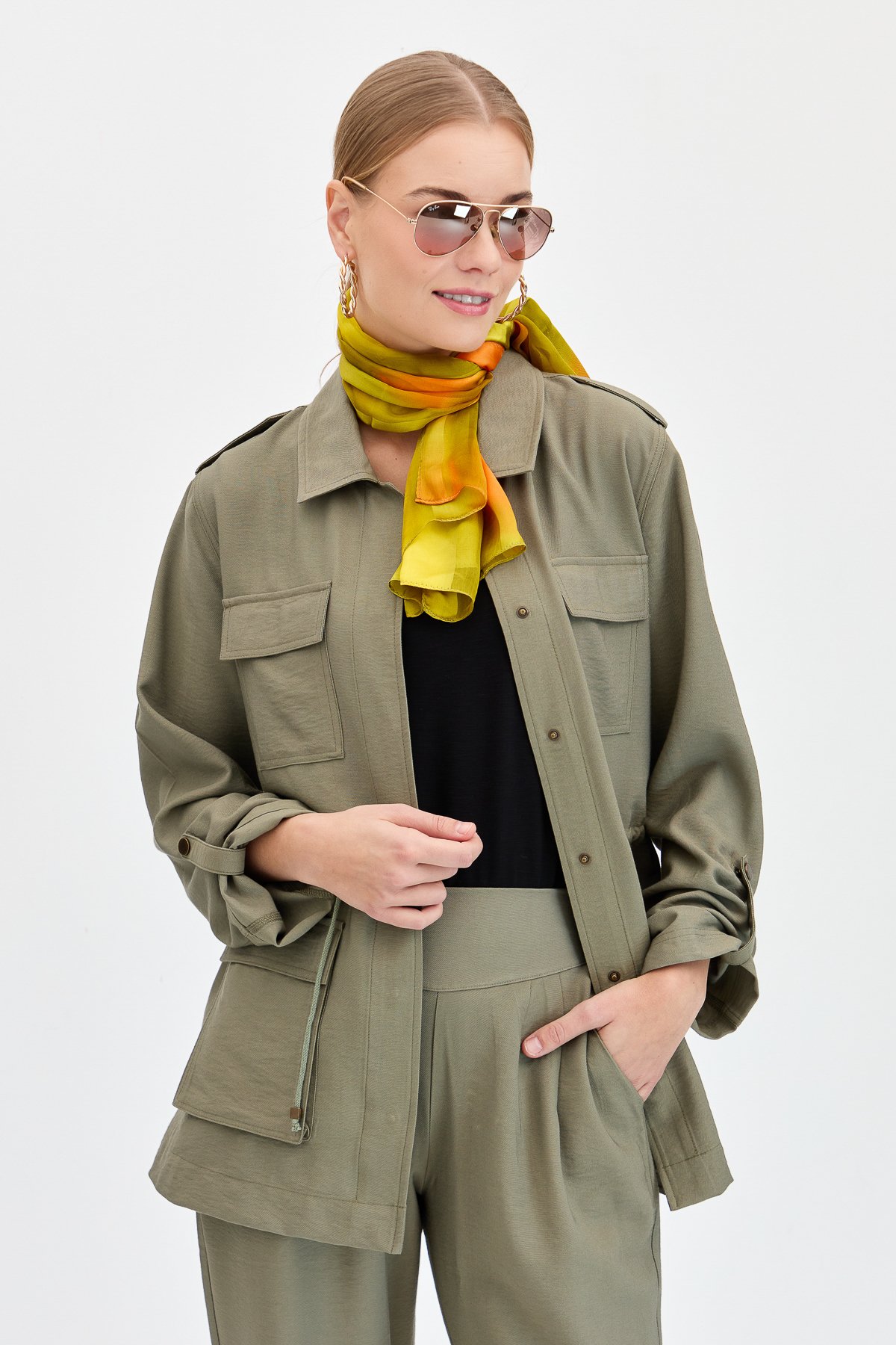 Women's Safari Model Linen Jacket Khaki