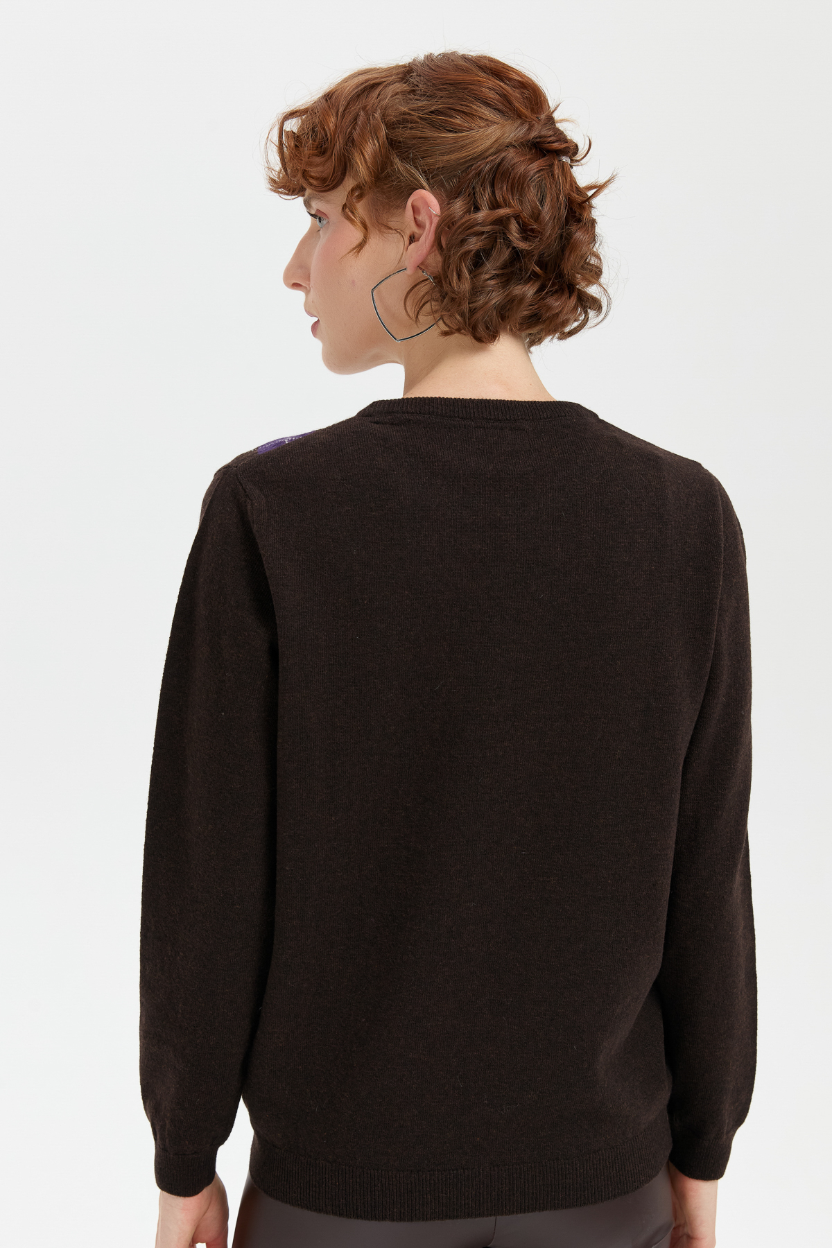 Women's Crew Neck Wool Sweater Dark Brown