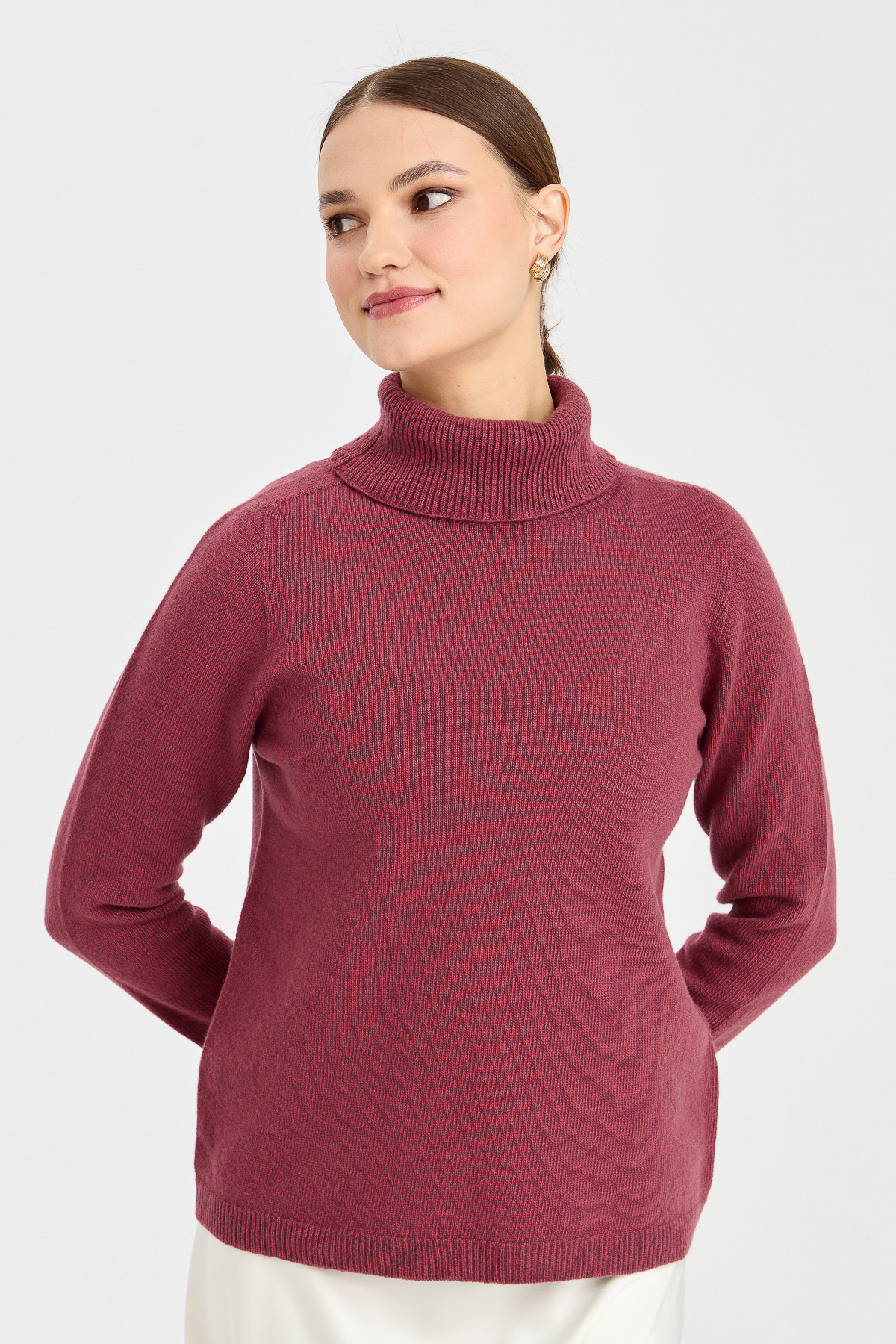 Women s Full Turtleneck Classic Wool Sweater Dried Rose
