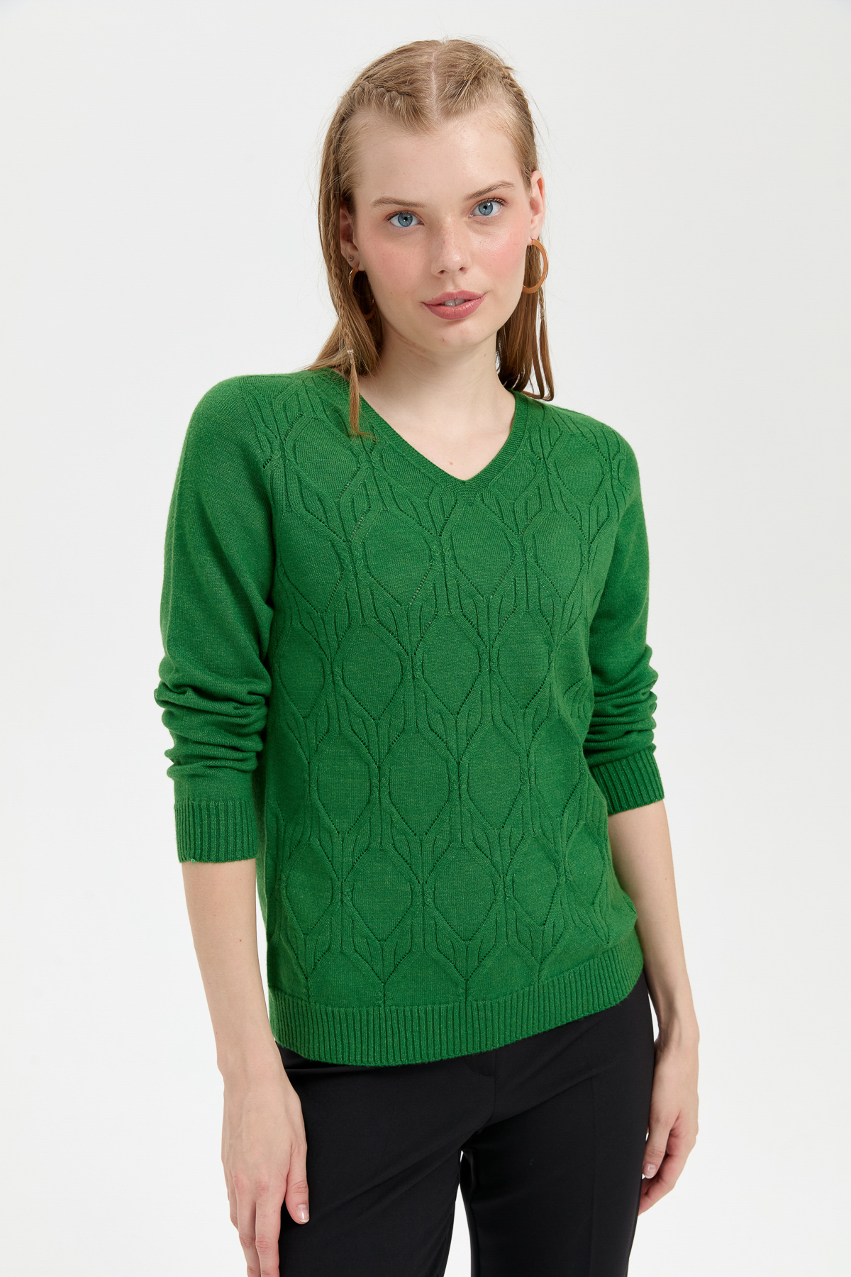 Women's V-neck Sweater Green