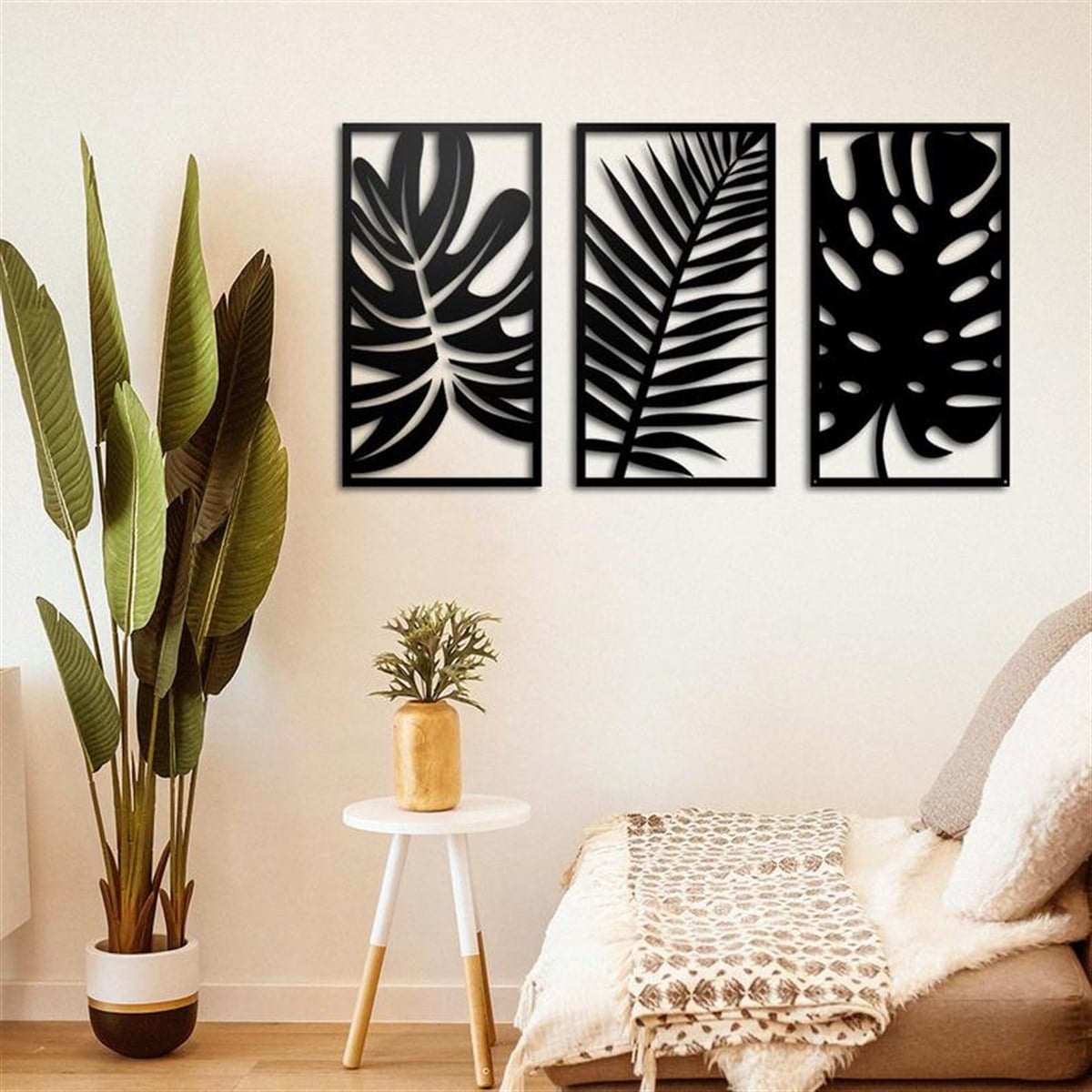 3 Piéces Feuille Décoration Murale en Métal