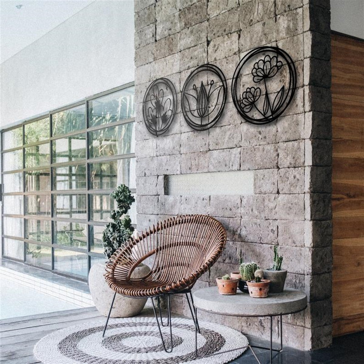 3 Pieces Fleur Décoration Murale en Métal