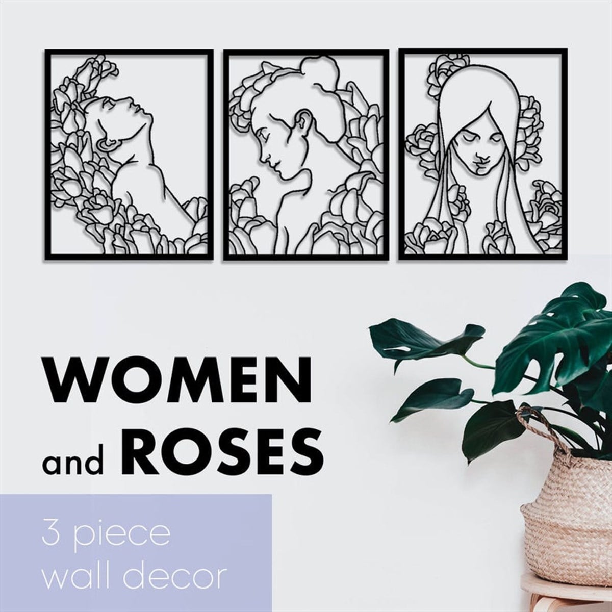 Femme Et Roses Décoration Murale Metallique