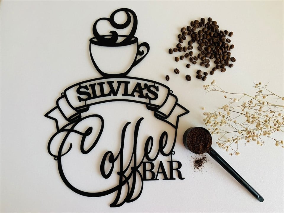 Kişiye Özel Kafe İsimliği Metal Duvar Dekoru