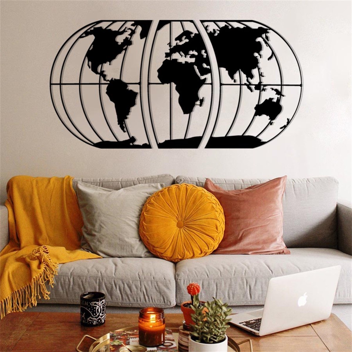  3 Piéces Carte Du Monde Décoration Murale Metallique