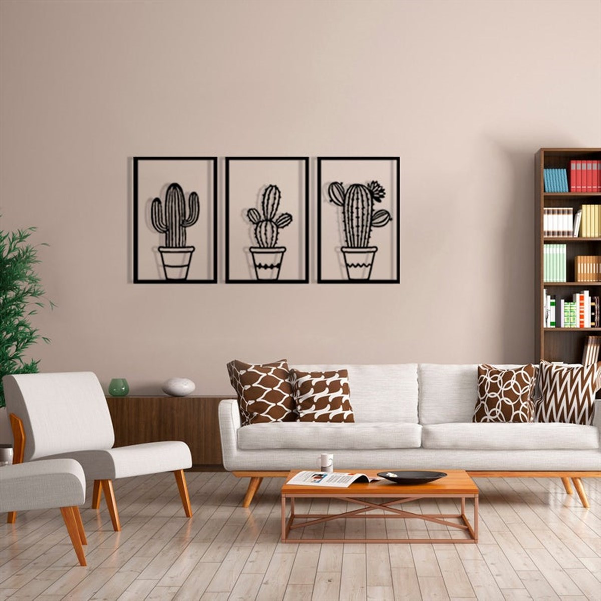 3 Piéces Cactus 2 Décoration Murale Metallique