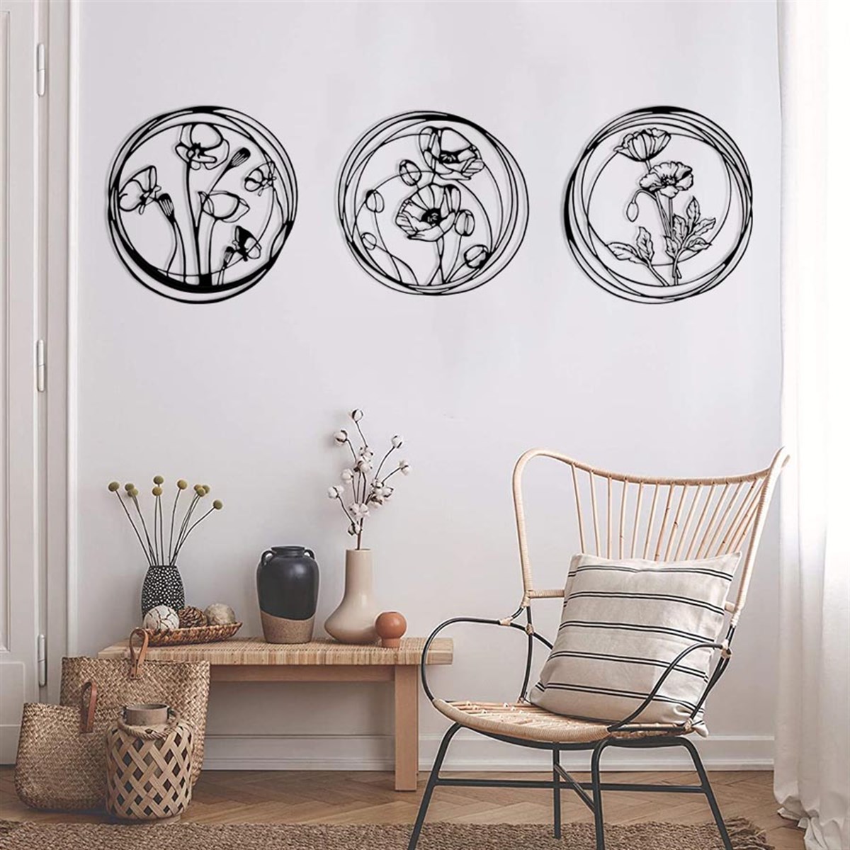 3 Piéces Fleur Décoration Murale Metallique