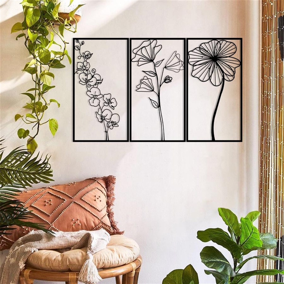 3 Piéces Fleur Décoration Murale Metallique
