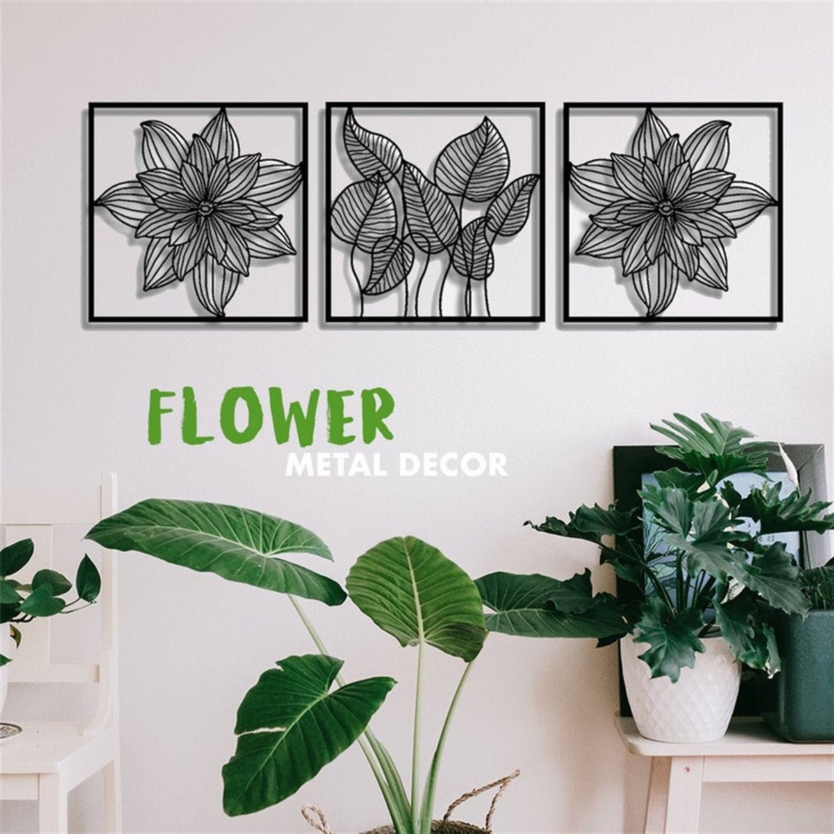 3 Piéces Fleur Décoration Murale Metallique