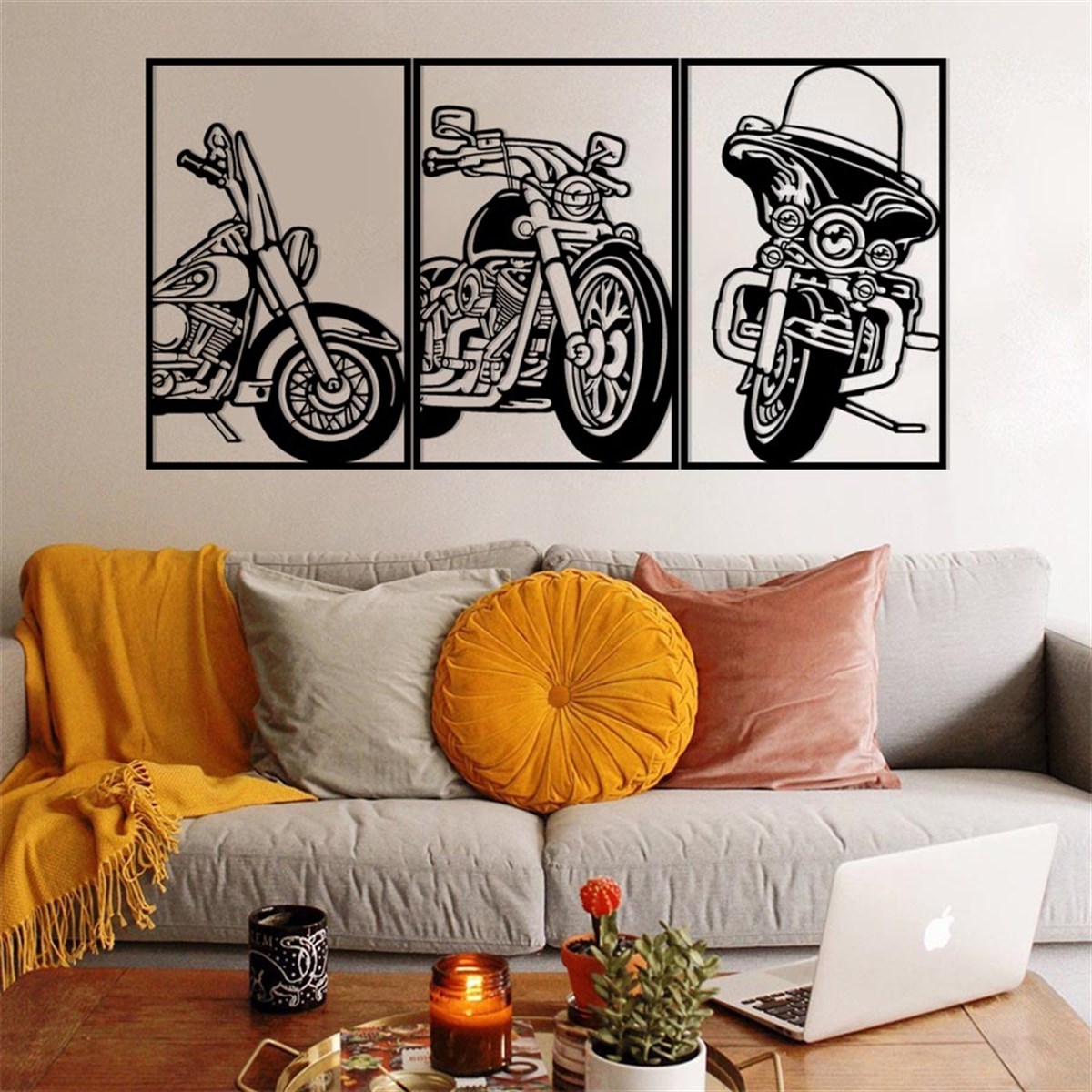 3 Piéces Moto Décoration Murale Metallique