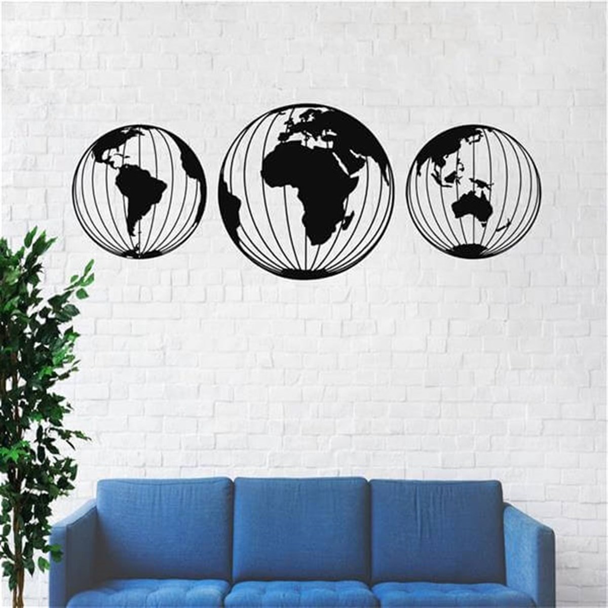 3 Piéces World Map Décoration Murale en Métal