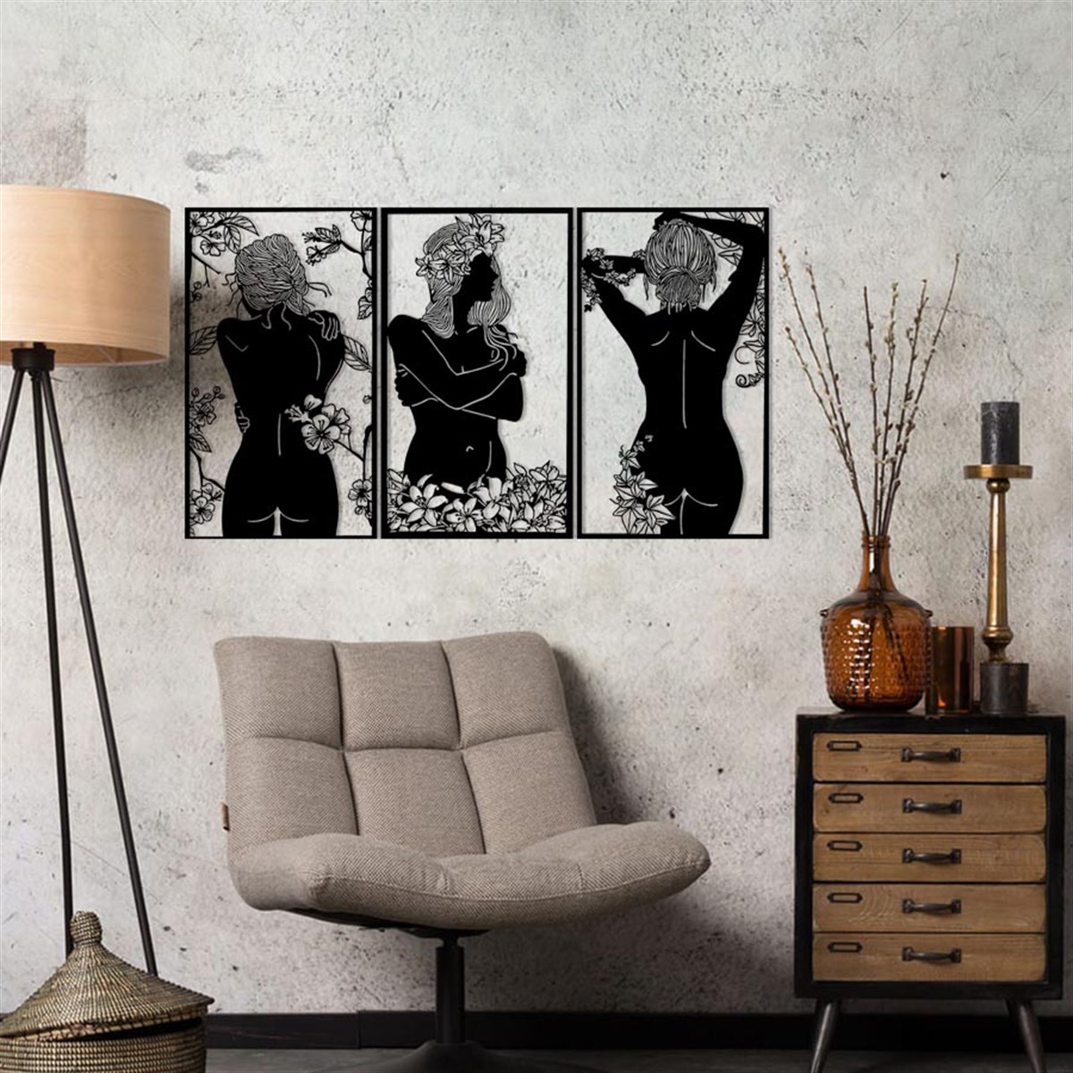 3 Pièces Femmes Décoration Murale Metallique