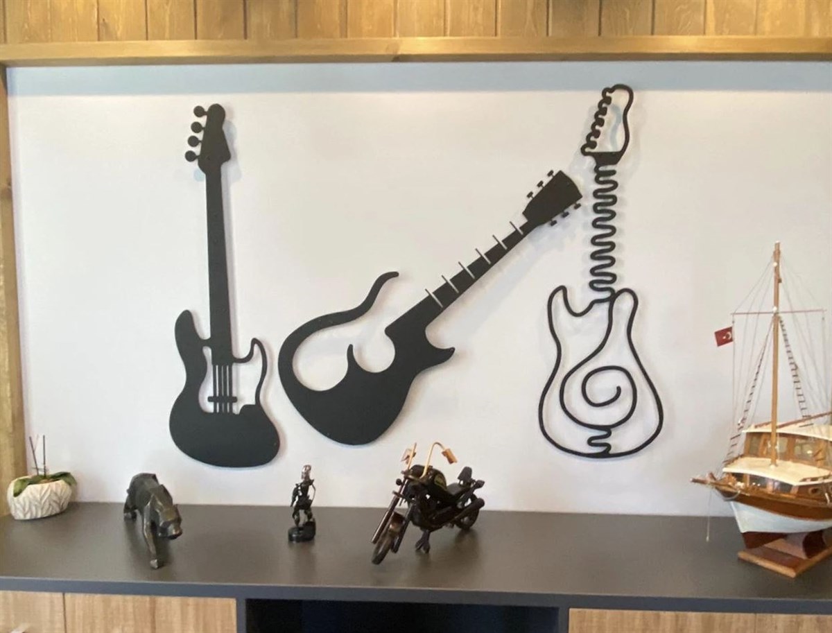 3 Pieces Gitar Décoration Murale en Métal