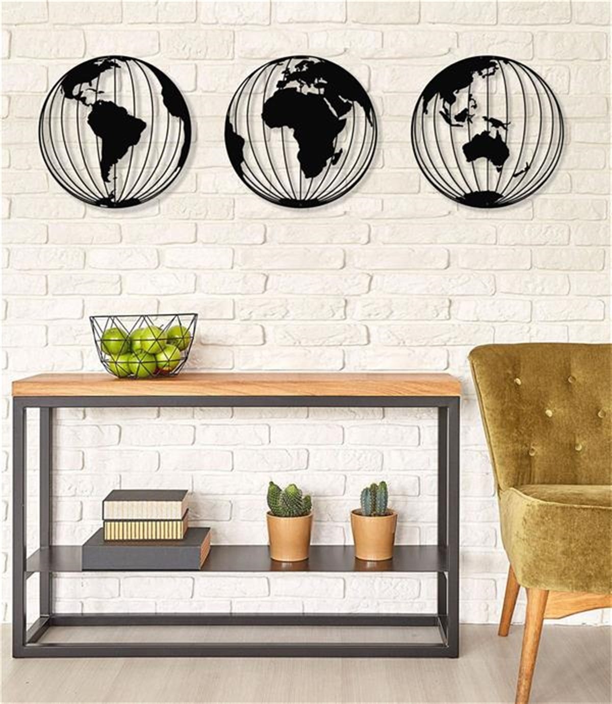 3 Pieces World Map Décoration Murale en Métal