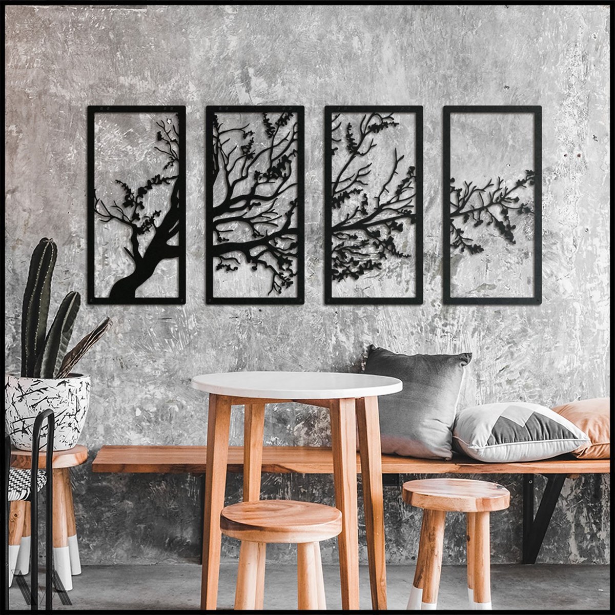 4 Pieces Arbre Décoration Murale en Métal