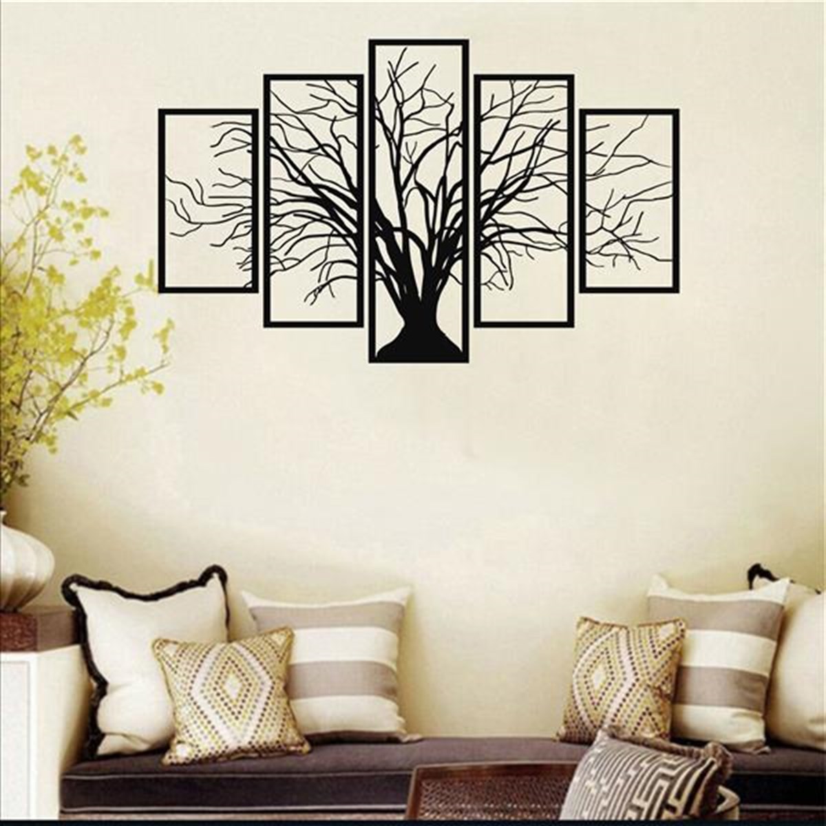 5 Piéces Arbre Décoration Murale en Métal