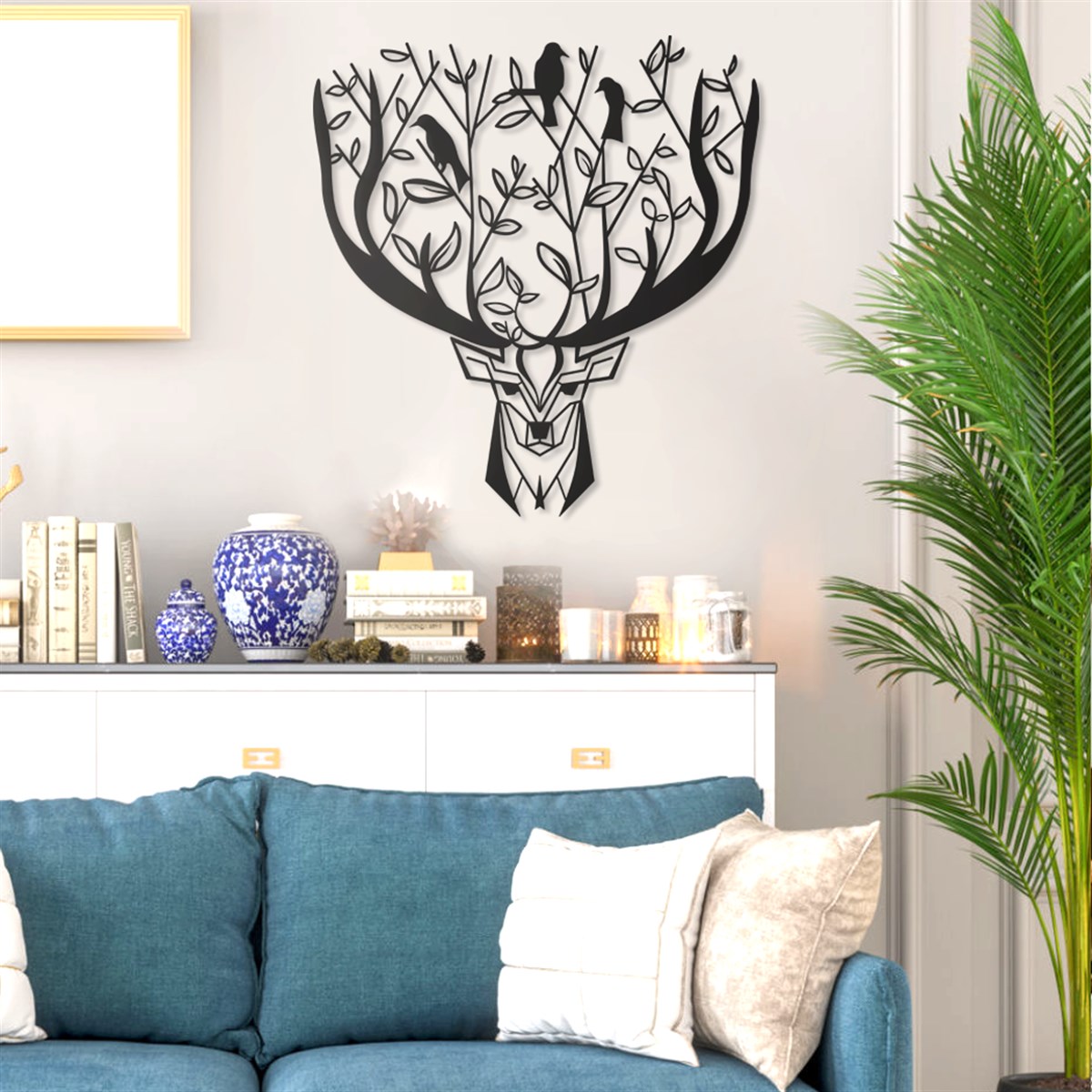 Birds And Deer Décoration Murale en Métal